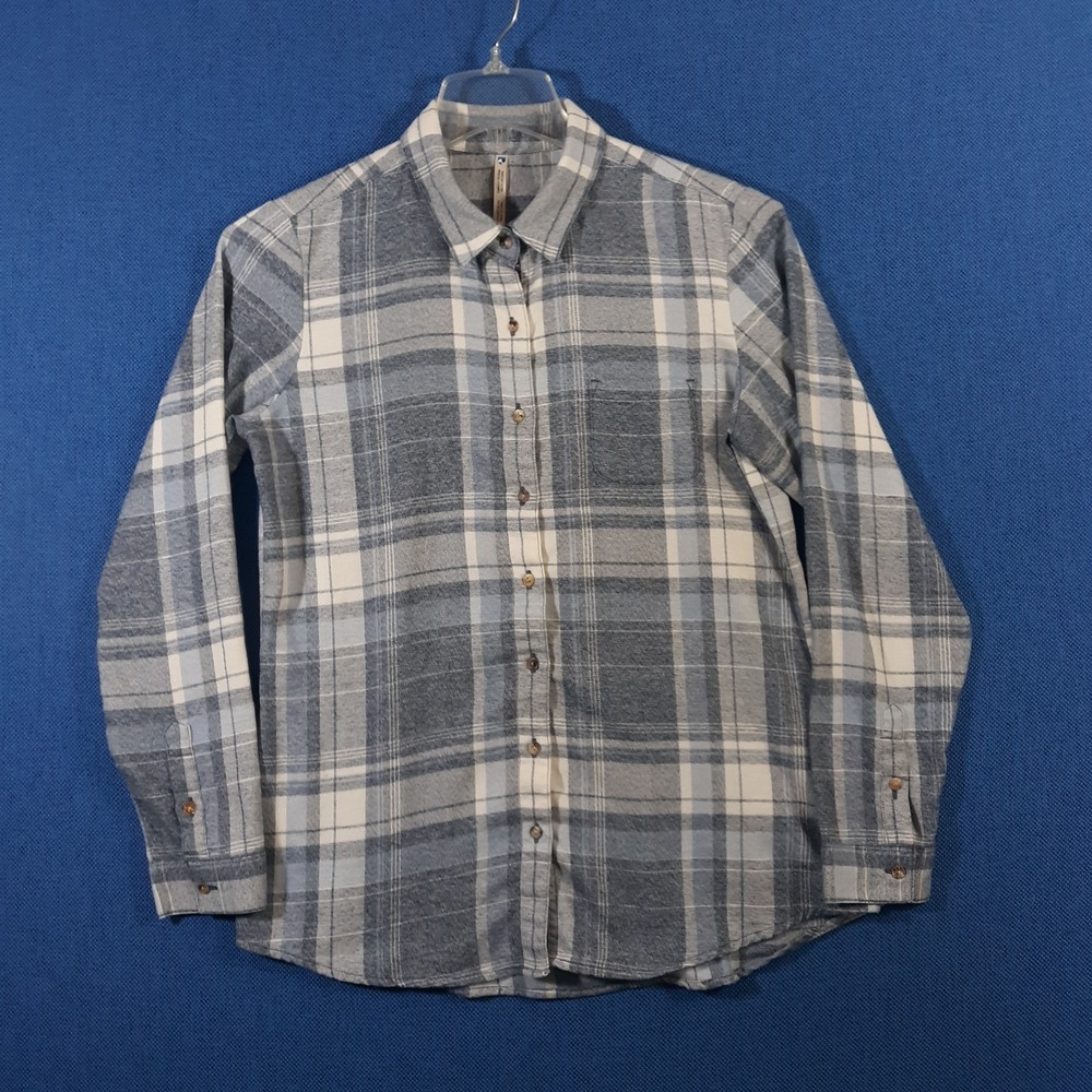 Kuhl Lightweight Flannel Shirt Womens Medium Button Up Blue Plaid Outdoor Hiking